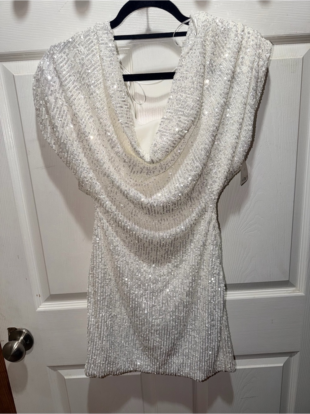 Zara White Sequin Cowl Mini Dress